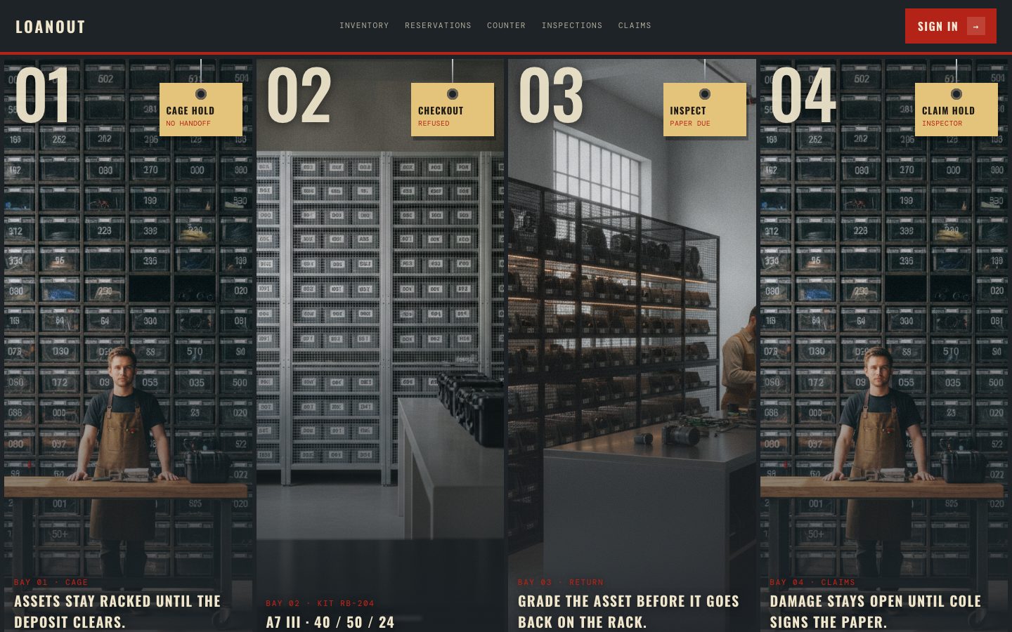 Screenshot of Loanout, rental yard software