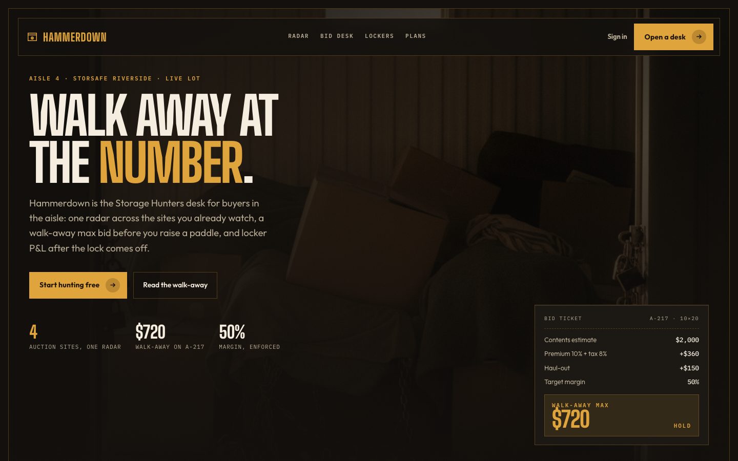Screenshot of Storage Hunters, storage auctions software
