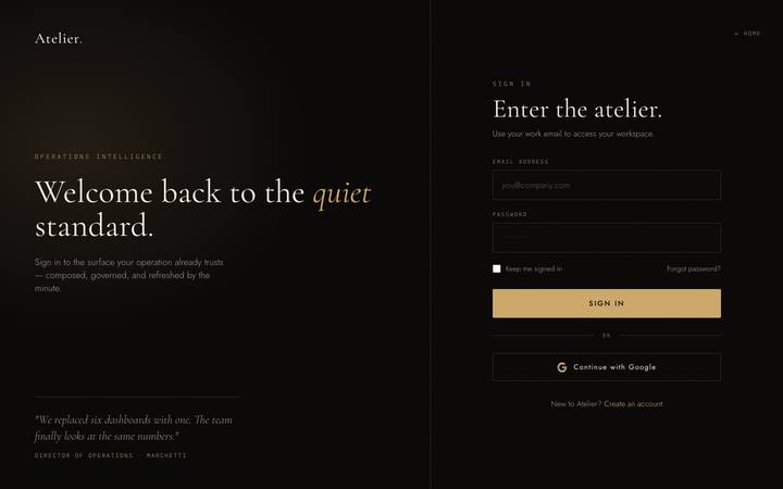 Atelier login page