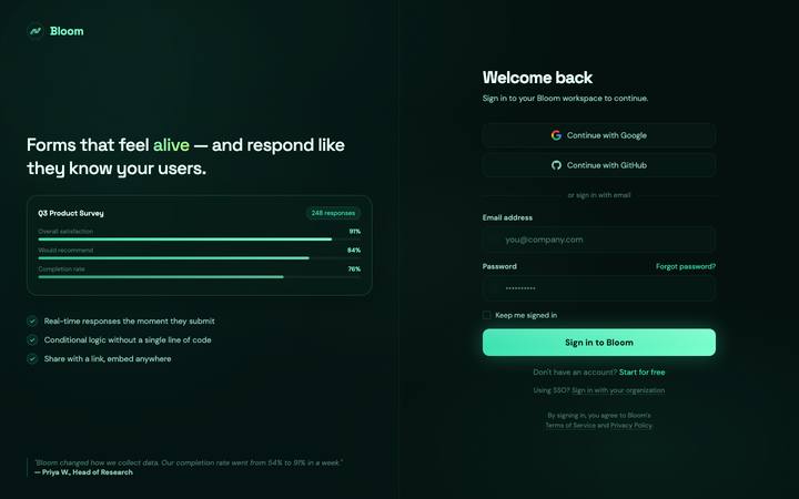 Bloom login page