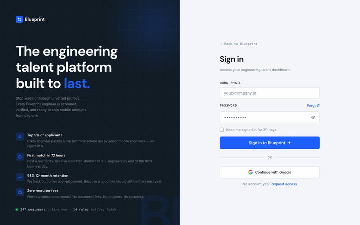 Blueprint login page