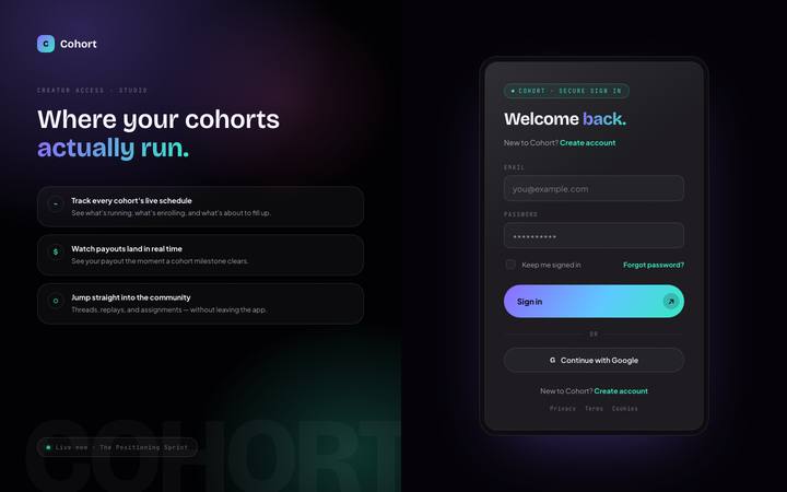 Cohort login page