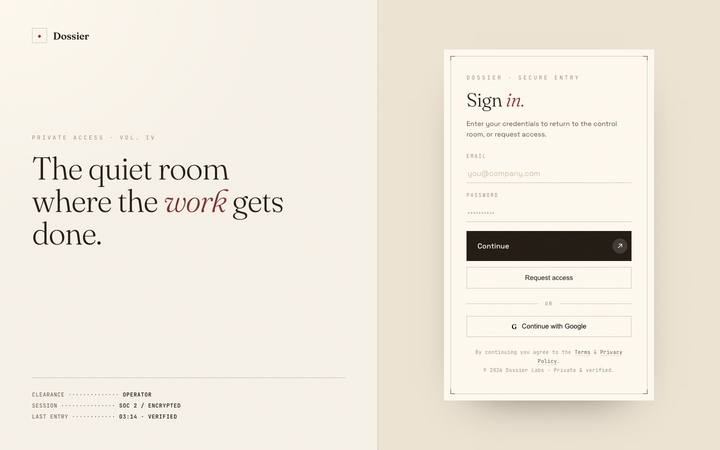 Dossier login page