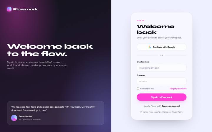 Flowmark login page