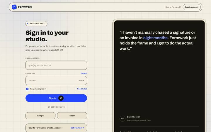 Formwork login page