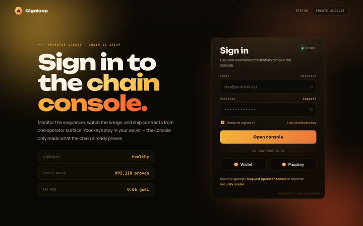 Gigaloop login page