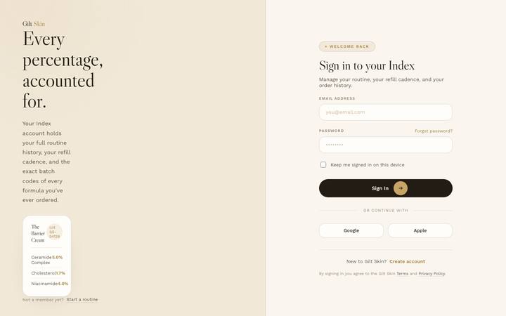 Gilt Skin login page