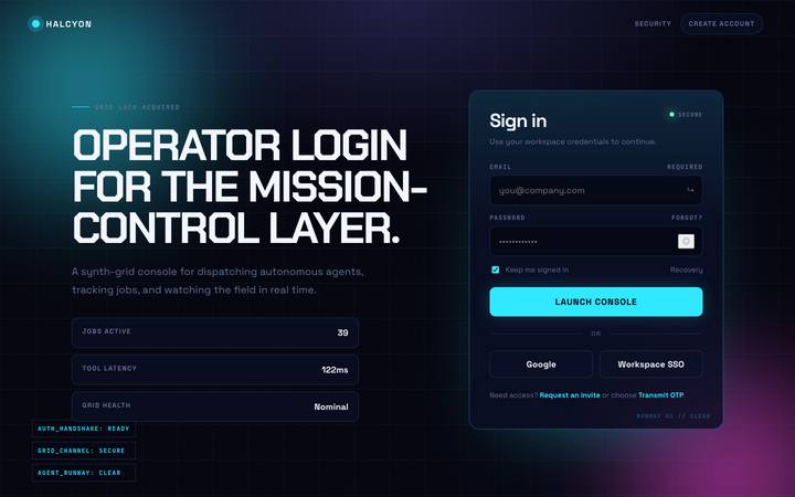 Halcyon login page