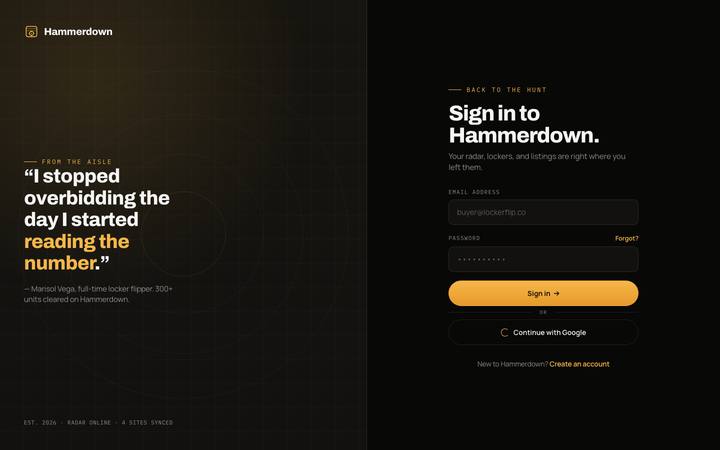 Hammerdown login page