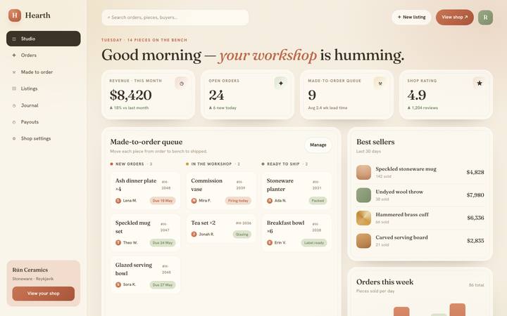 Hearth dashboard page