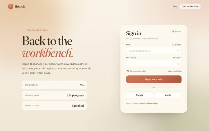 Hearth login page