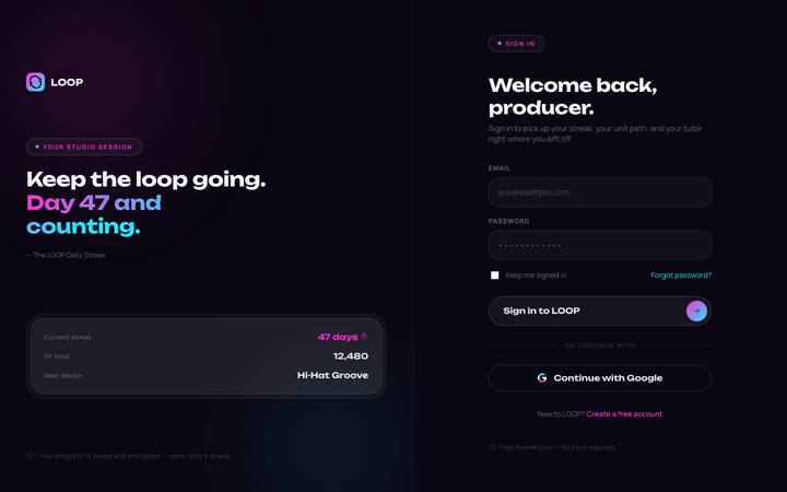 LOOP login page