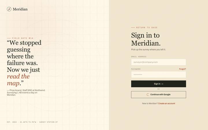 Meridian login page