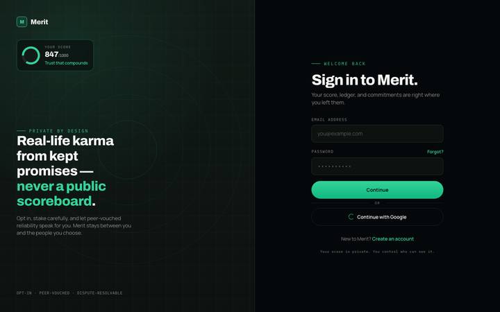 Merit login page
