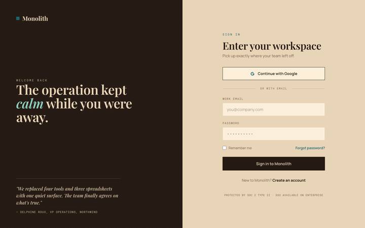 Monolith login page