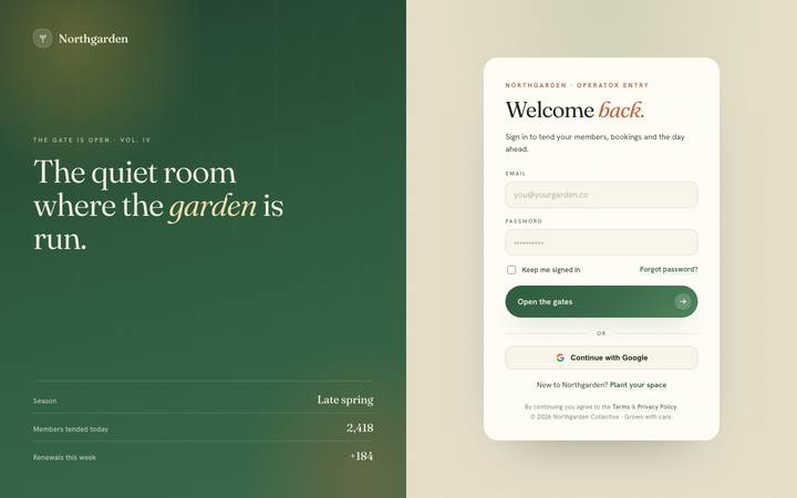 Northgarden login page