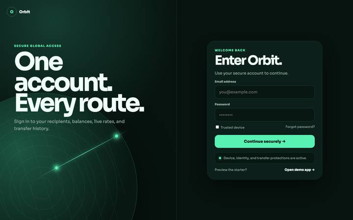 Orbit login page