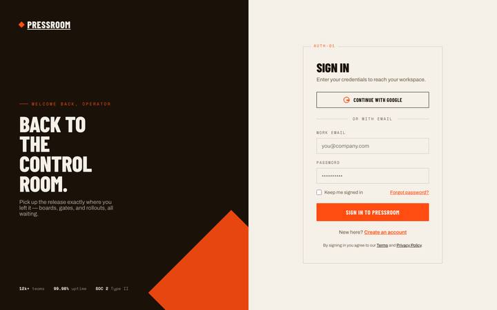 Pressroom login page