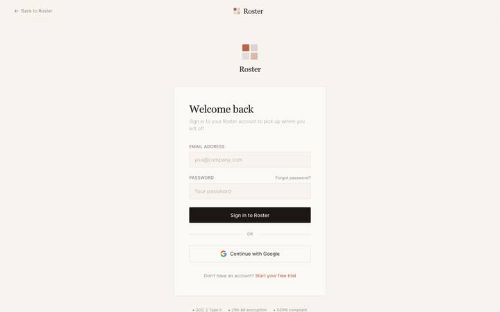 Roster login page
