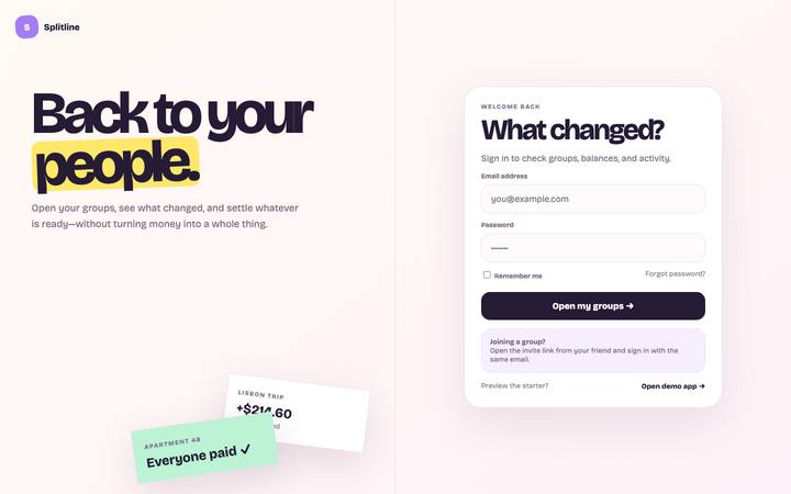 Splitline login page