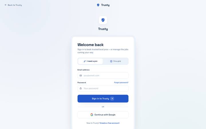 Trusty login page